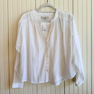 LOFT Breezy Coastal Grandmother Boho White Cotton Smocked Blouse Size XS / NEW